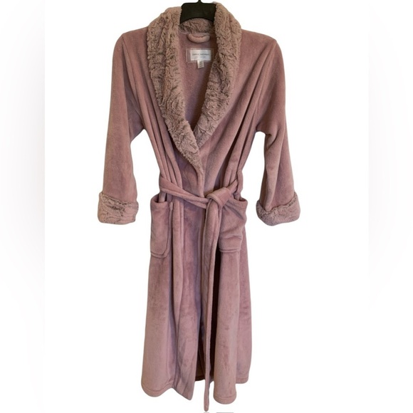 Carole Hockman robe luxurious wrap mauve faux fur size medium patch pockets NWOT - Picture 11 of 16